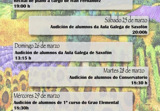O Conservatorio de Riveira ofrecerá unha semana de audicións e concertos dentro do ciclo “Primavera Musical”
